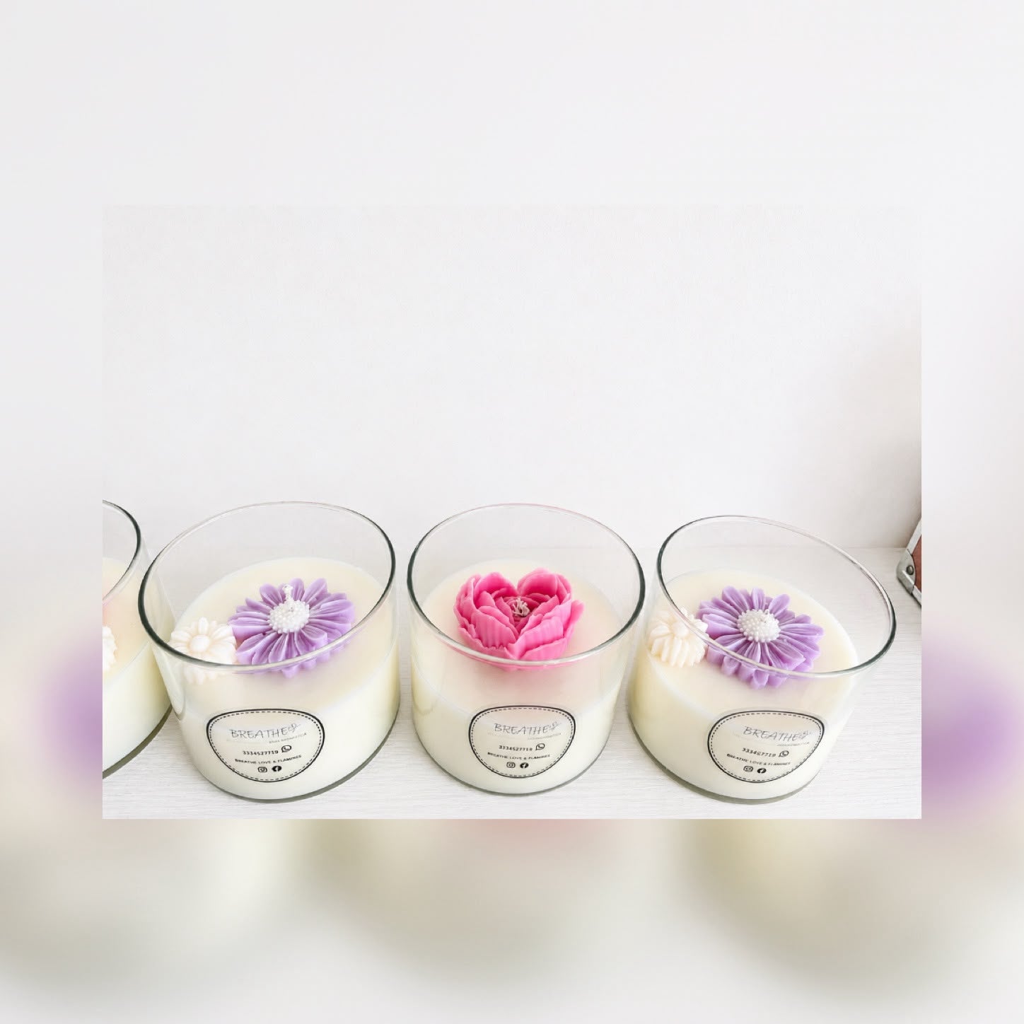 Vela vaso grande/ Rosa corazón lila